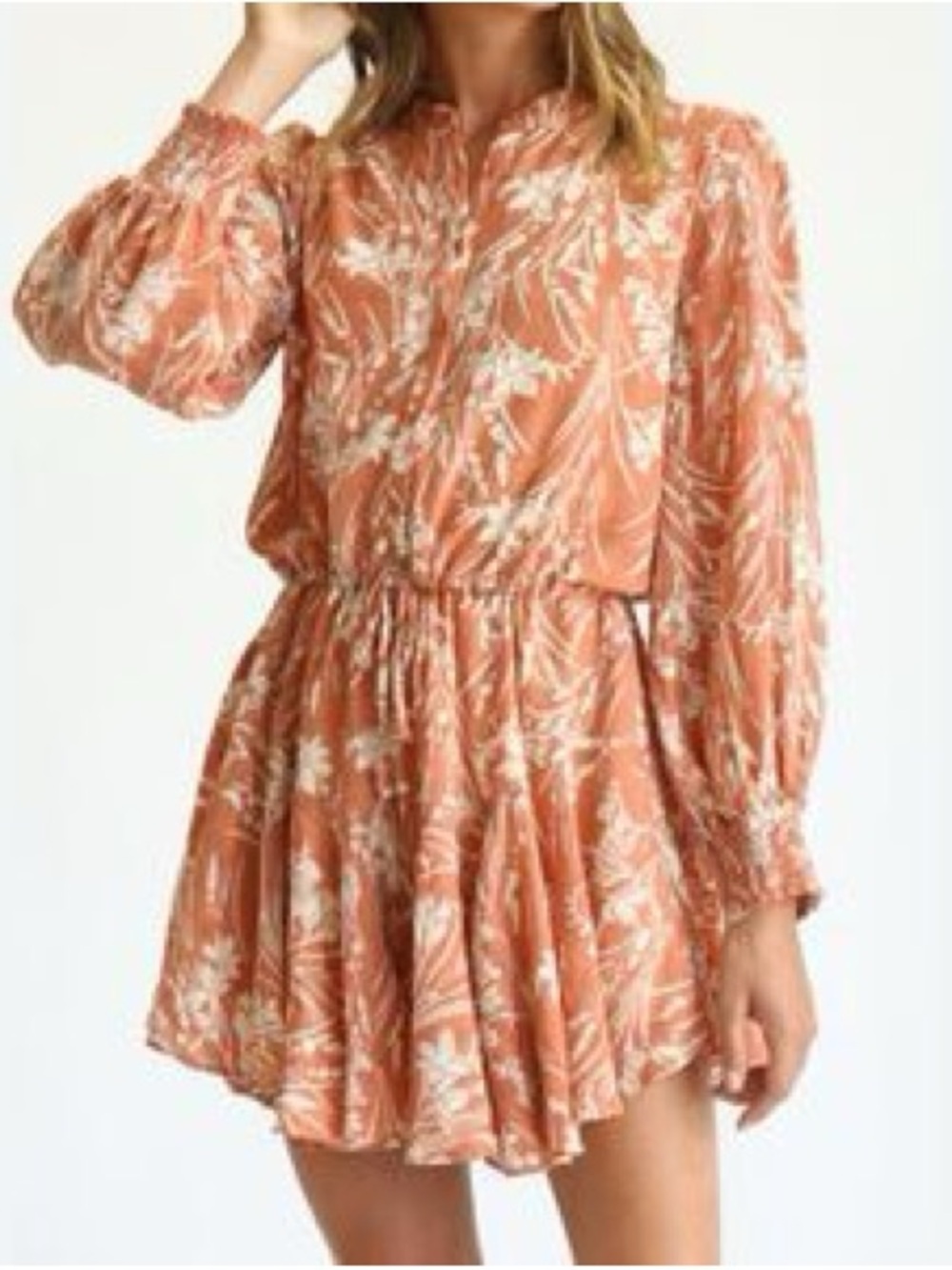 Rust Floral Button-Front Tie-Waist Mini Dress Faye size small